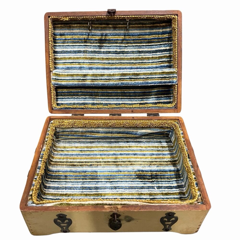 Antique Treasure Chest Jewelry Box McGraw Box Co New York USA 10x8x5 Painted